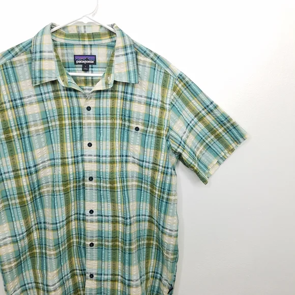 Patagonia Puckerware Shirt Organic Cotton Plaid in Beryl Green Large - Picture 5 of 13